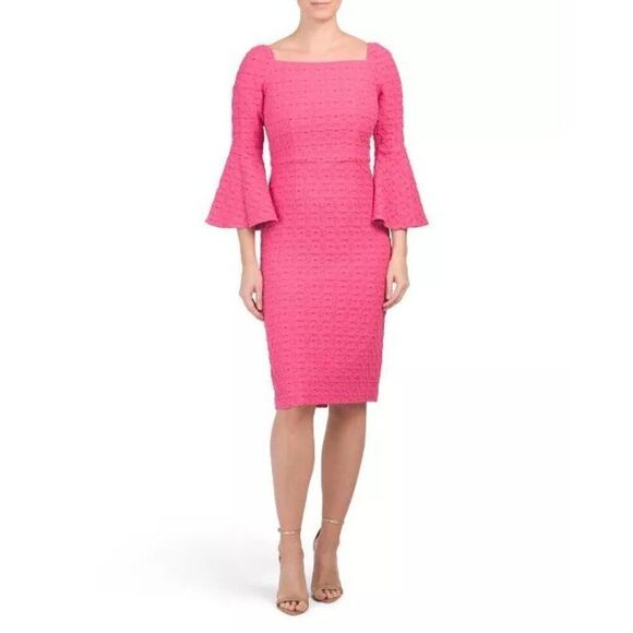 Trina Turk Pink Favor Bell Flare Sleeve Knee Length Dress Size 6 - Picture 8 of 9